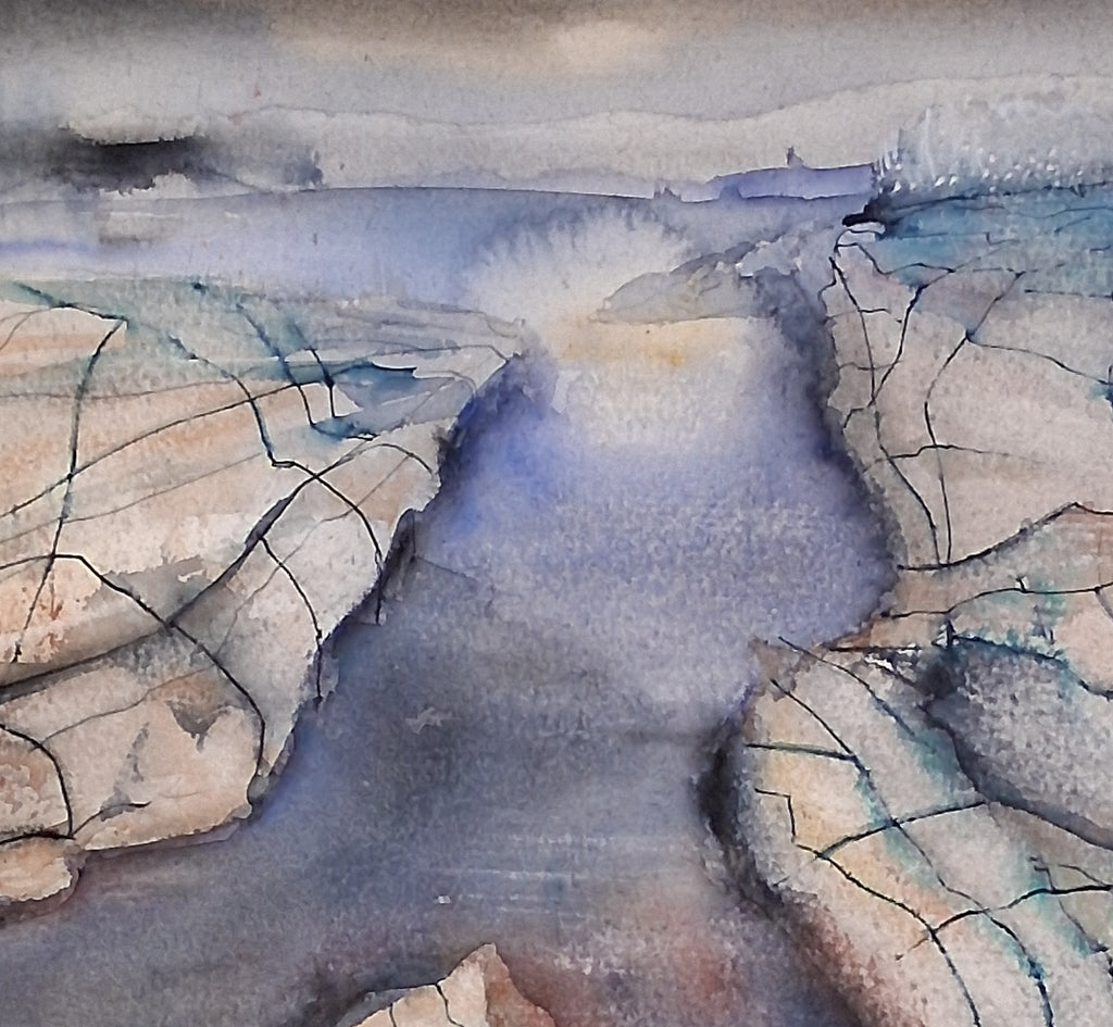 Abstract watercolor painting with cracked surface texture