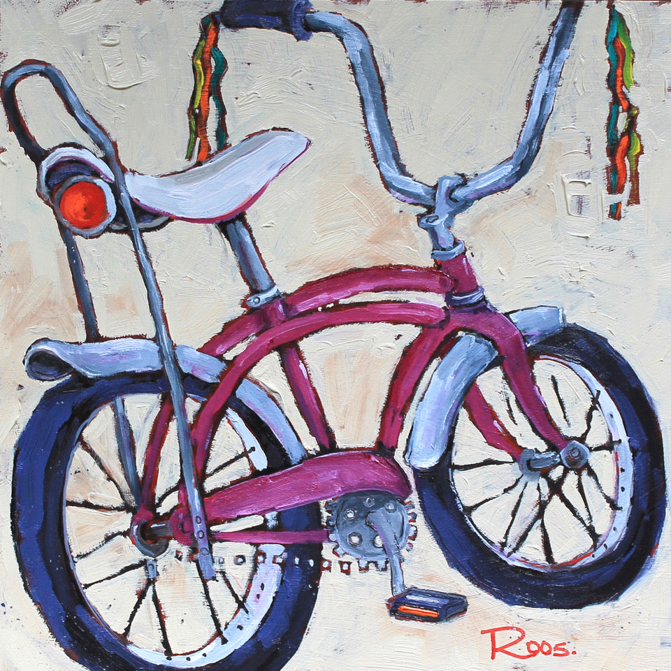 Colorful painting of a bicycle on a textured beige background