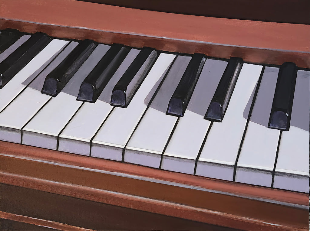 Close-up of a piano keyboard with black and white keys