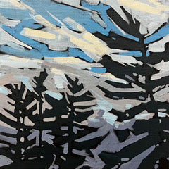 Abstract art with black, blue, and gray brush strokes
