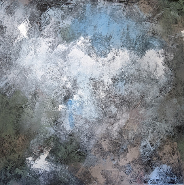 Abstract art with a mix of gray, blue, and white colors.