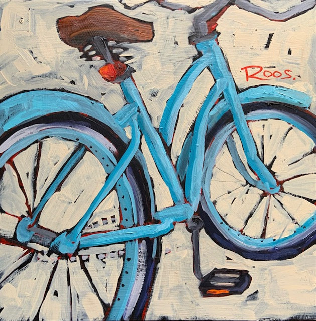 oil painting of a blue bicycle