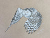 Graphite and conte drawing of a snowy owl mid-flight on tan toned paper by Joshua Kaiser